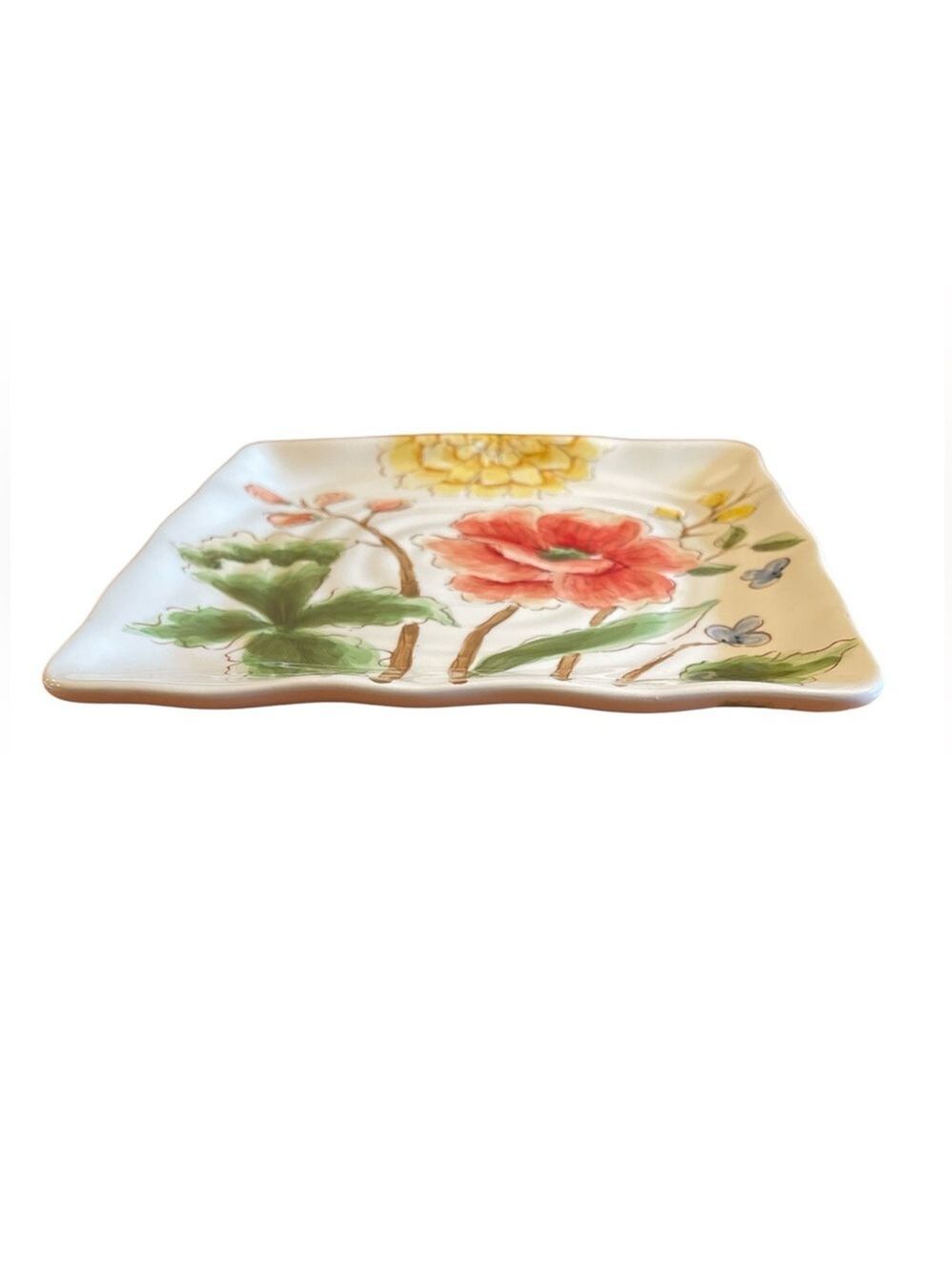 Hand Painted Floral Trinket Dish 8.5 Cottagecore Ceramic Ring Catchall